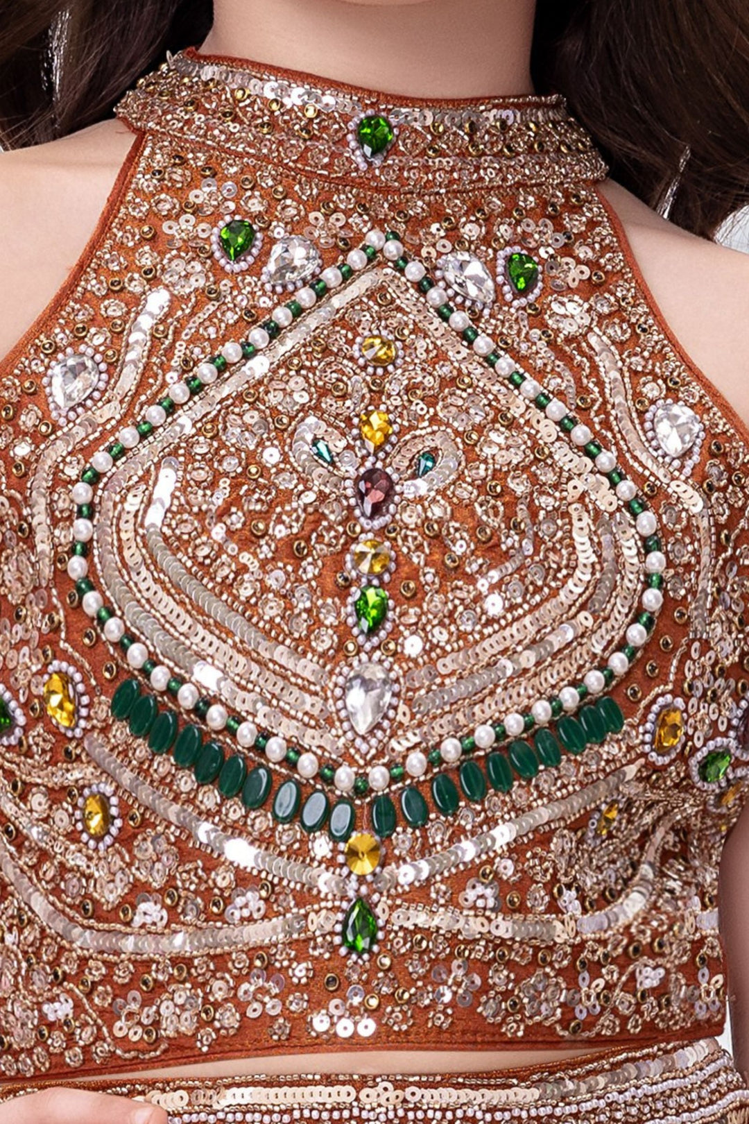 Rust Stone, Sequins, Beads, Kundan and Pearl work Palazzo Suit Set for Girls