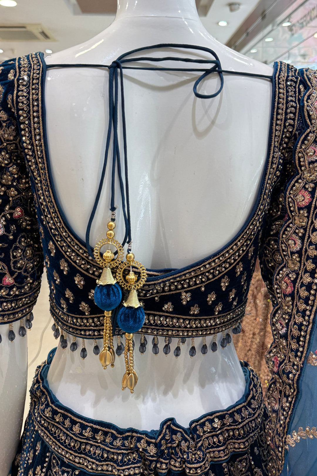 Peacock Blue Zardozi, Beads and Embroidery work Crop Top Designer Bridal Lehenga