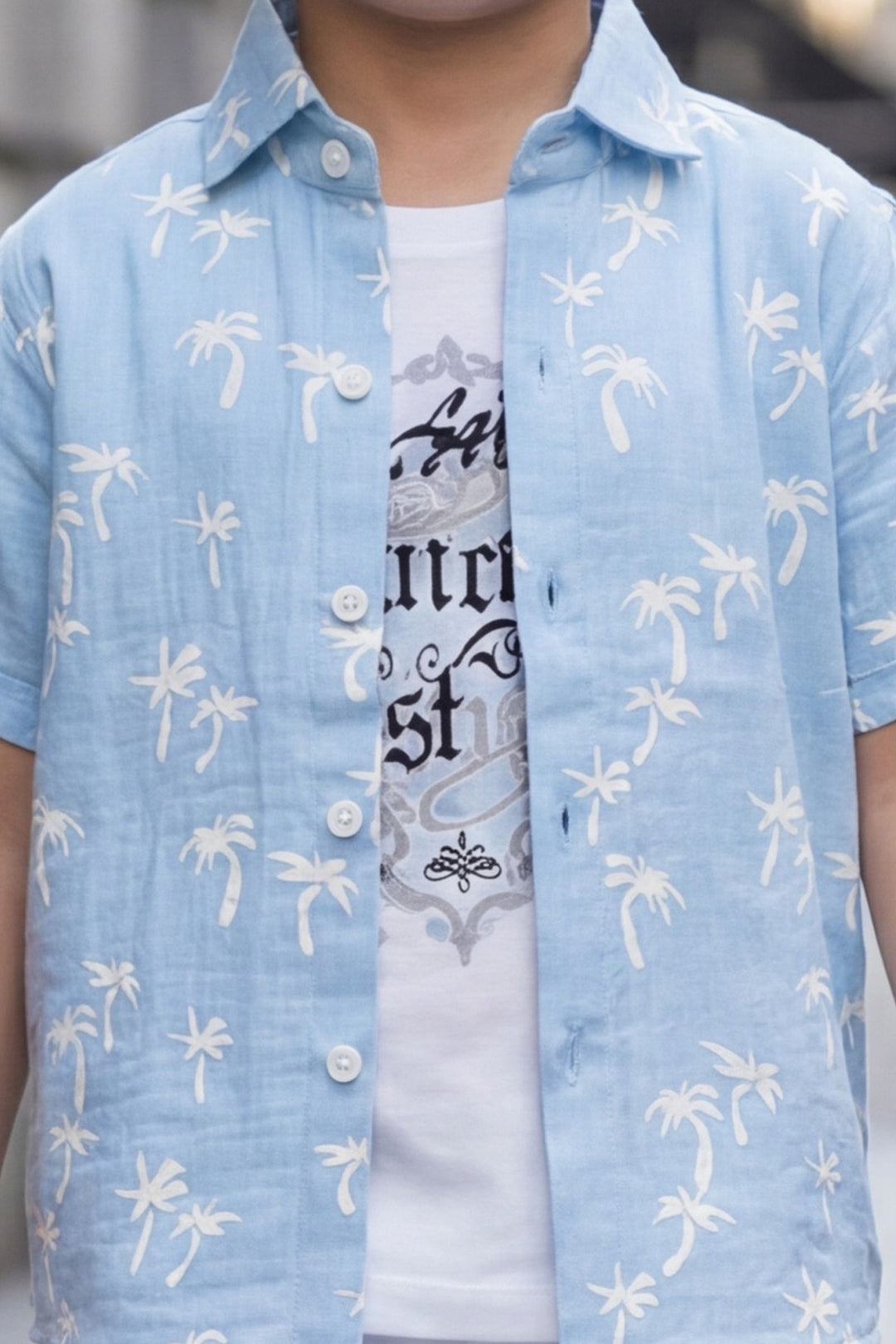 Sky Blue with White Printed Co-Ord Set for Boys