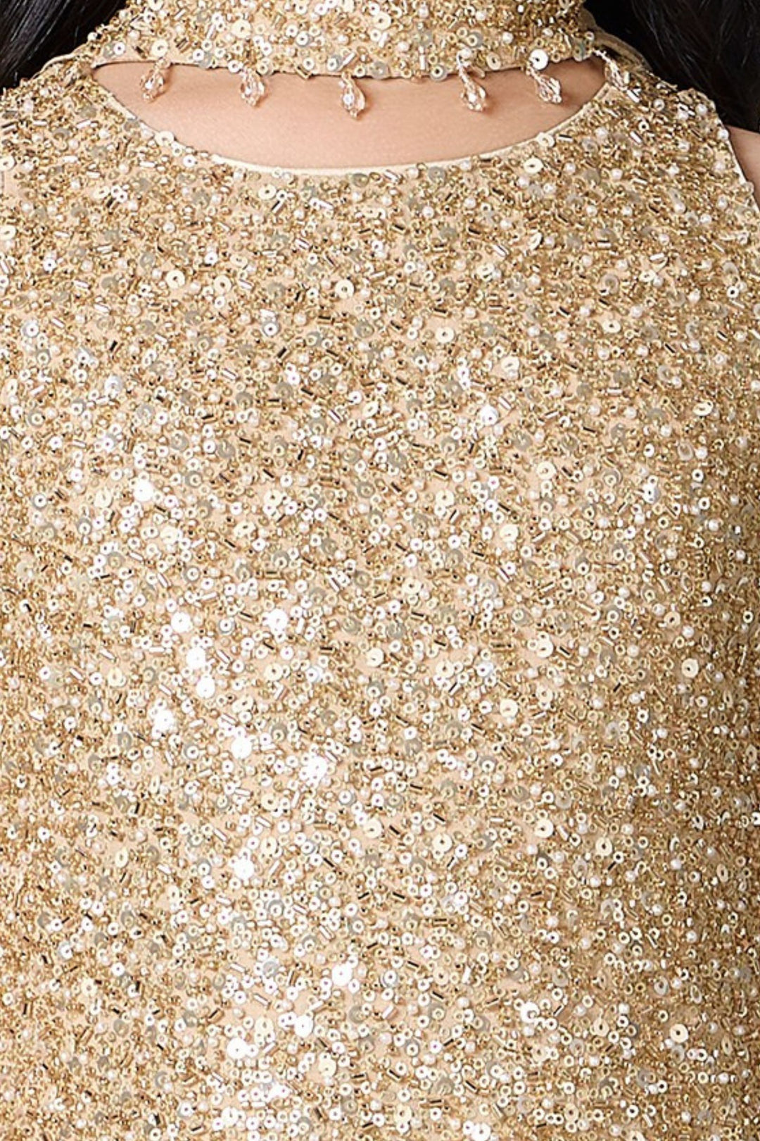 Beige Beads and Sequins work Palazzo Set for Girls