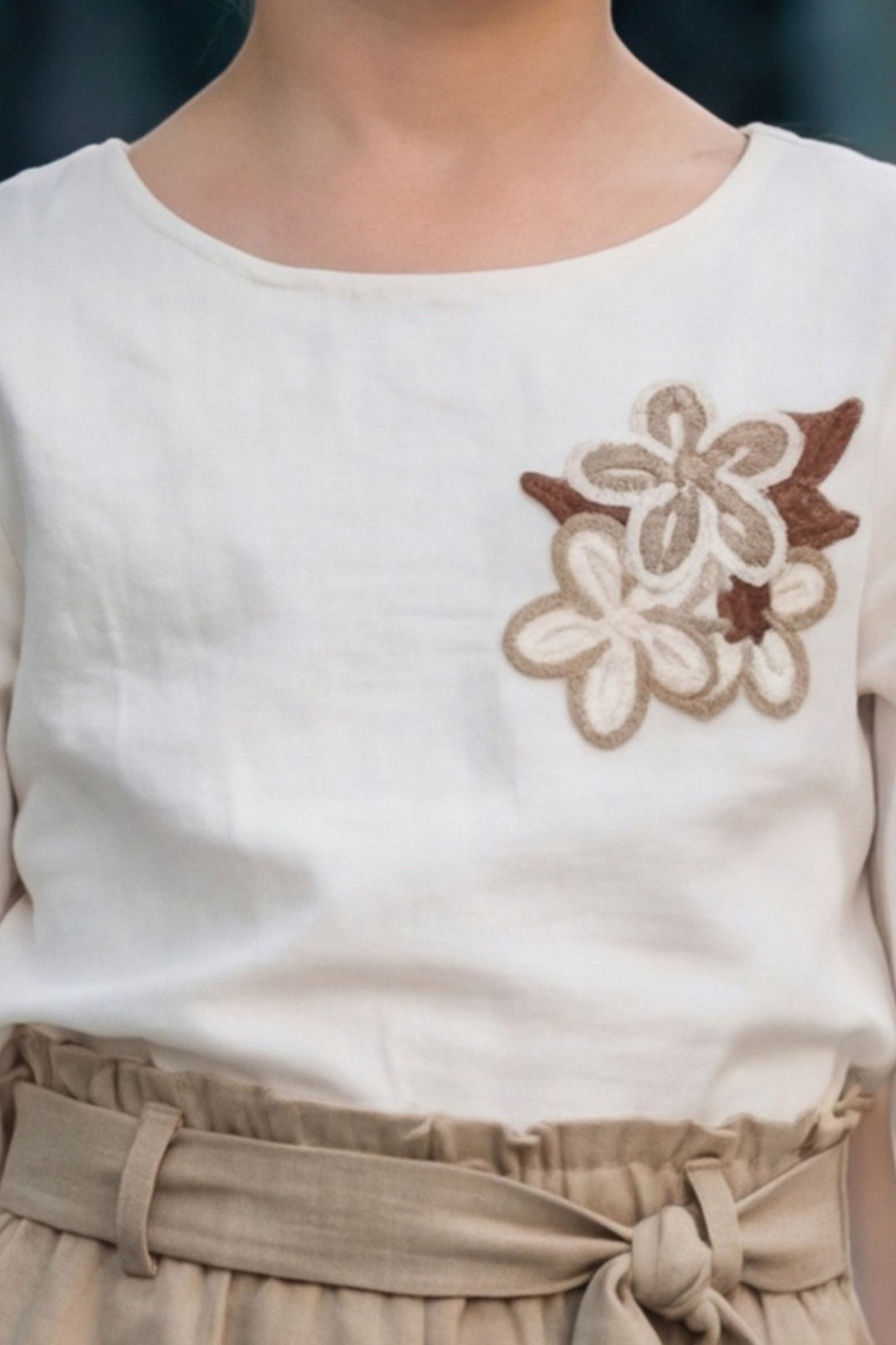 Cream with Fawn Top and Palazzo Set for Girls with Belt