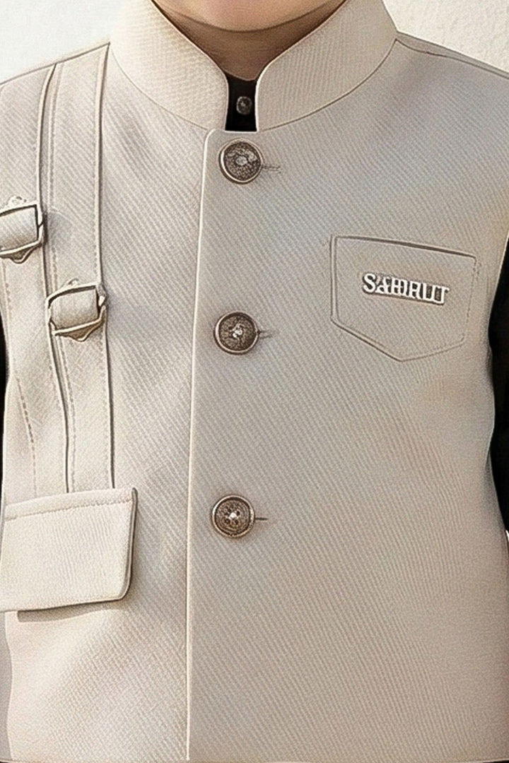 Cream with Brown Waist Coat Set for Boys