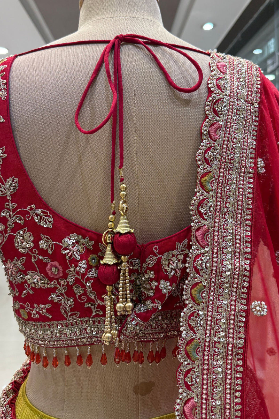 Red Handcrafted Bridal Lehenga with Intricate Zardozi, Sequins, Pearl and Zari Detailing
