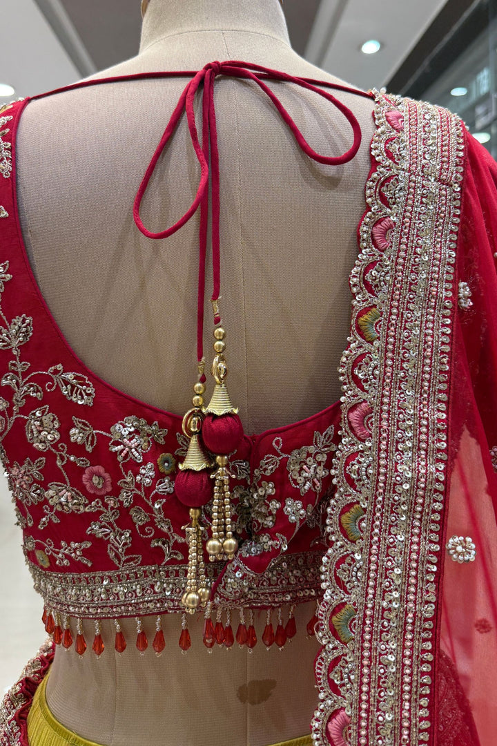 Red Handcrafted Bridal Lehenga with Intricate Zardozi, Sequins, Pearl and Zari Detailing