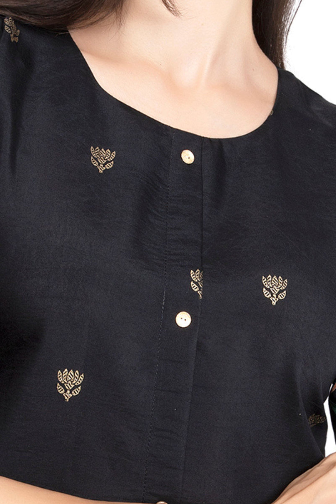 Black Floral Print Short Kurti