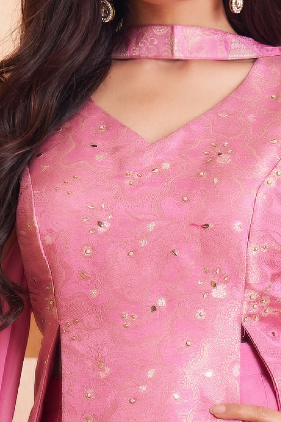 Pink Kundan and Beads work Palazzo Suit Set