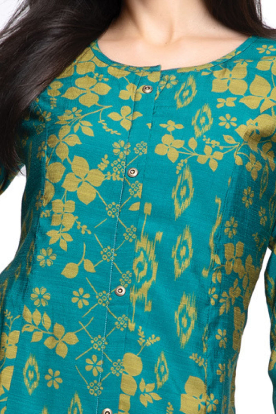 Green Digital Print Aline Cut Calf Length Kurti