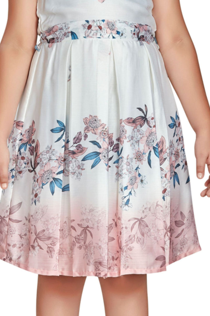 Cream with Peach Floral Print Short Frock For Girls