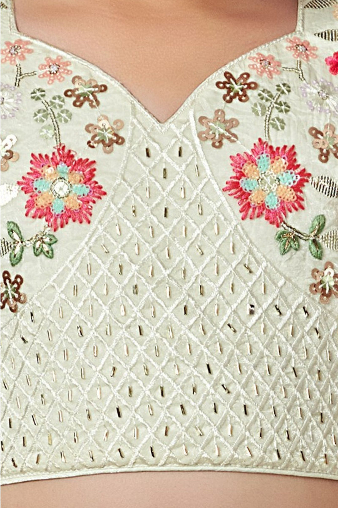 Cream Multicolor Embroidery, Sequins and Beads work Lehenga Choli for Girls