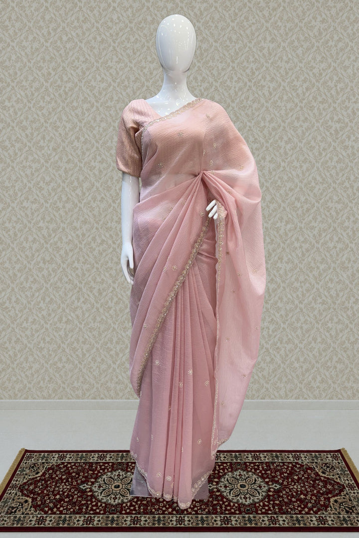 Baby Pink Saree with Sequins, Pearl and Beads work