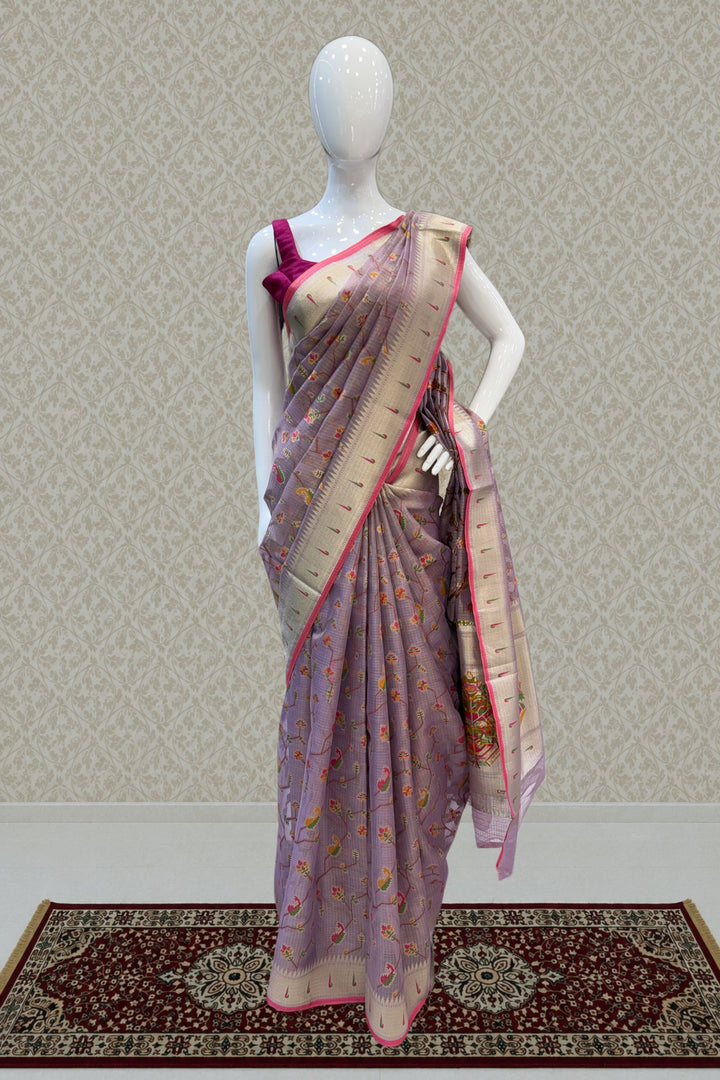 Lavender Banaras and Zari Weaving work Saree