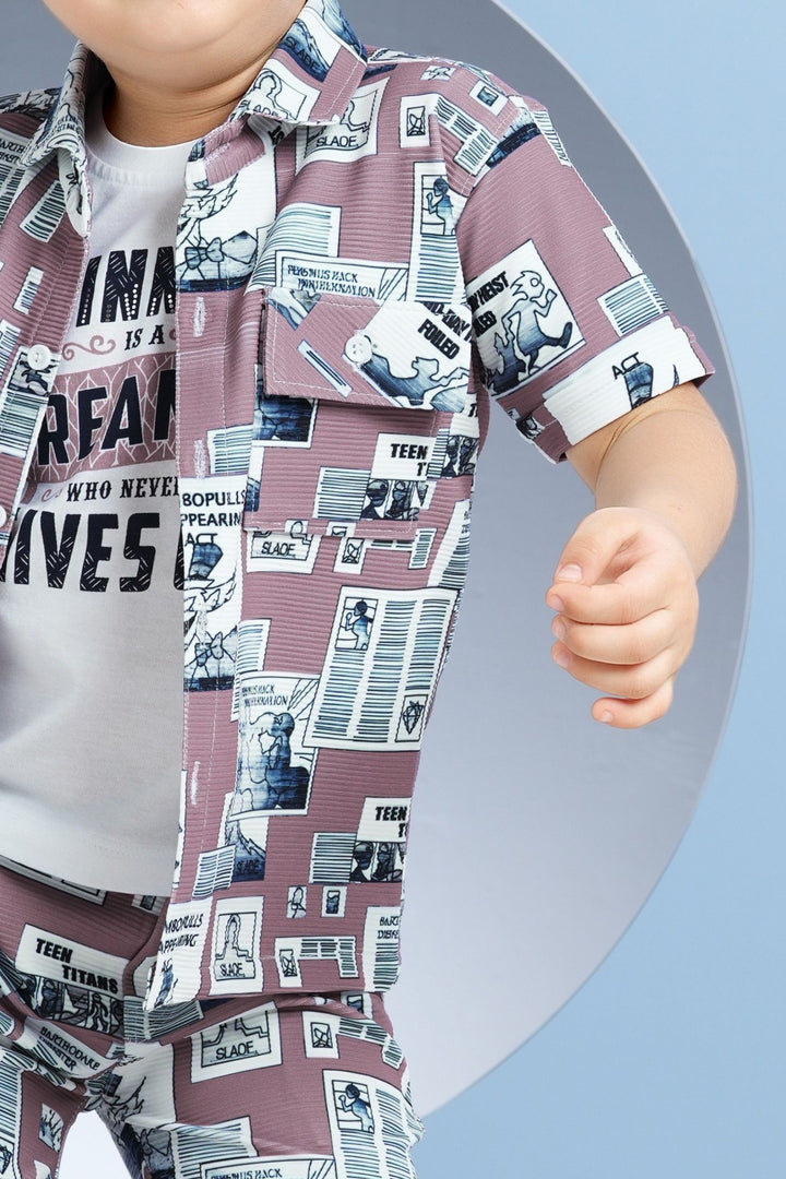 Lilac with Multicolor Digital Print Co-Ord Set for Boys