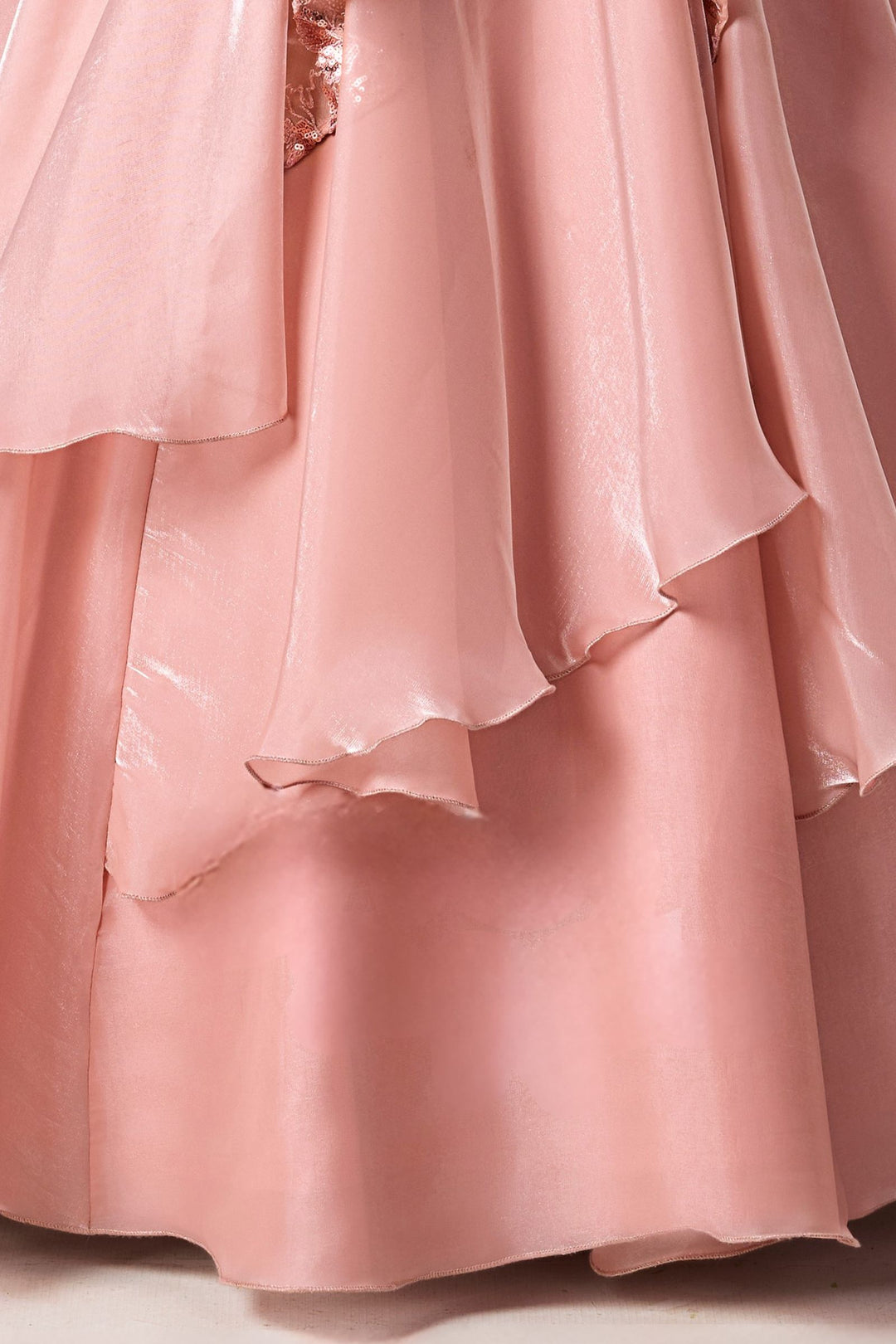 Peach Sequins and Thread work Long Party Gown for Girls