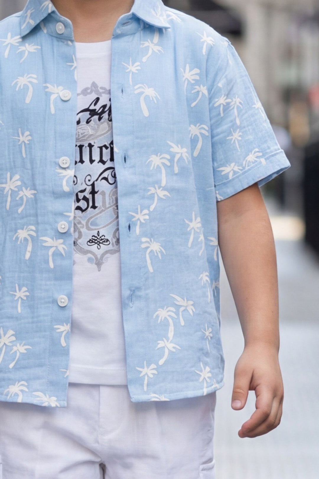 Sky Blue with White Printed Co-Ord Set for Boys