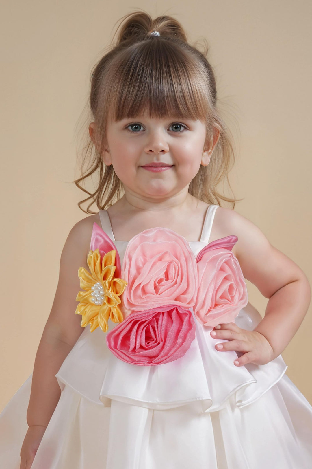 White Partywear Short Frock for Girls