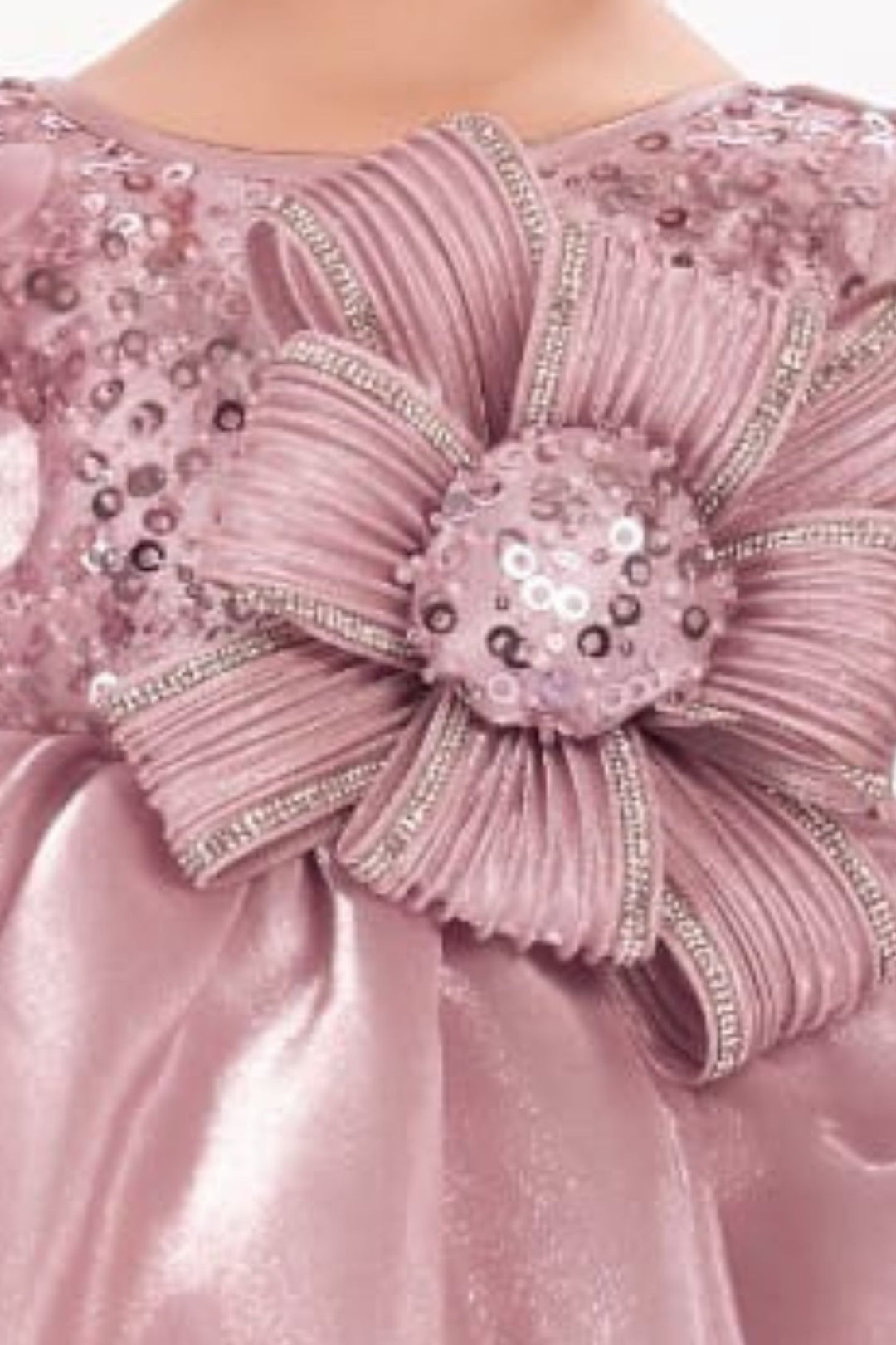 Onion Pink Stone and Sequins work Short Partywear Frock for Girls