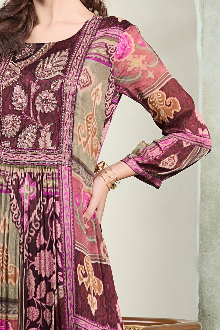 Multicolor Digital Print and Beads work Floor Length Anarkali Suit