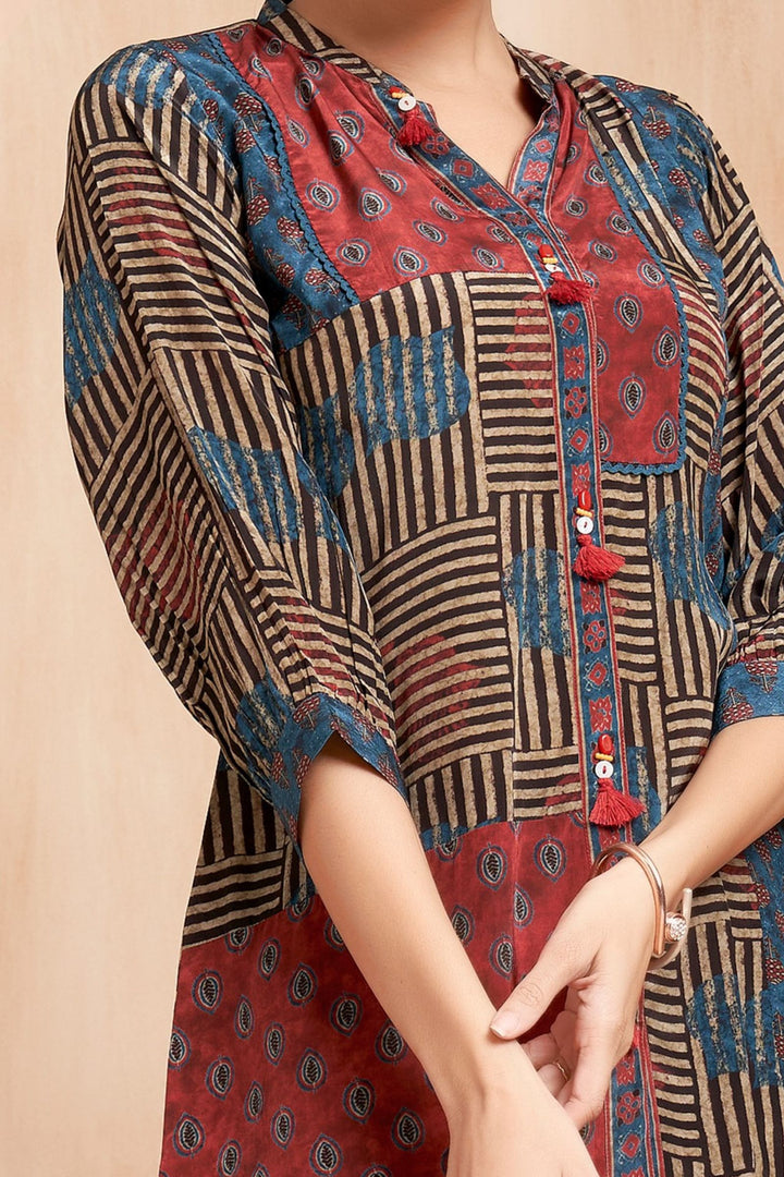 Navy Blue Ajrakh Print Cord Set