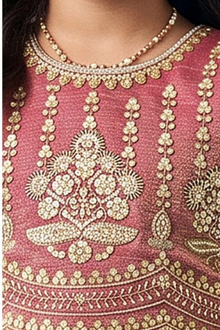 Peach Beads, Sequins and Zari work Lehenga Choli for Girls