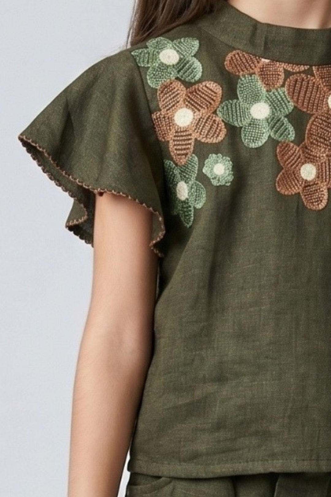 Dark Green Embroidery work Top and Palazzo Set for Girls