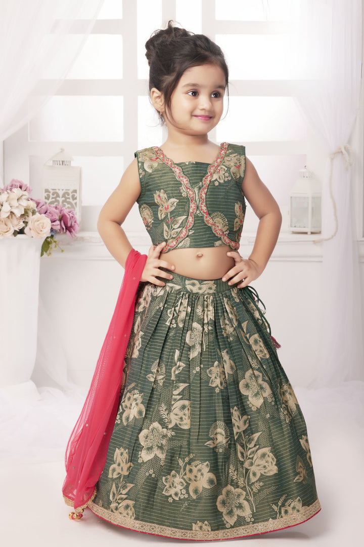 Green Zari, Beads and Thread work Lehenga Choli for Girls