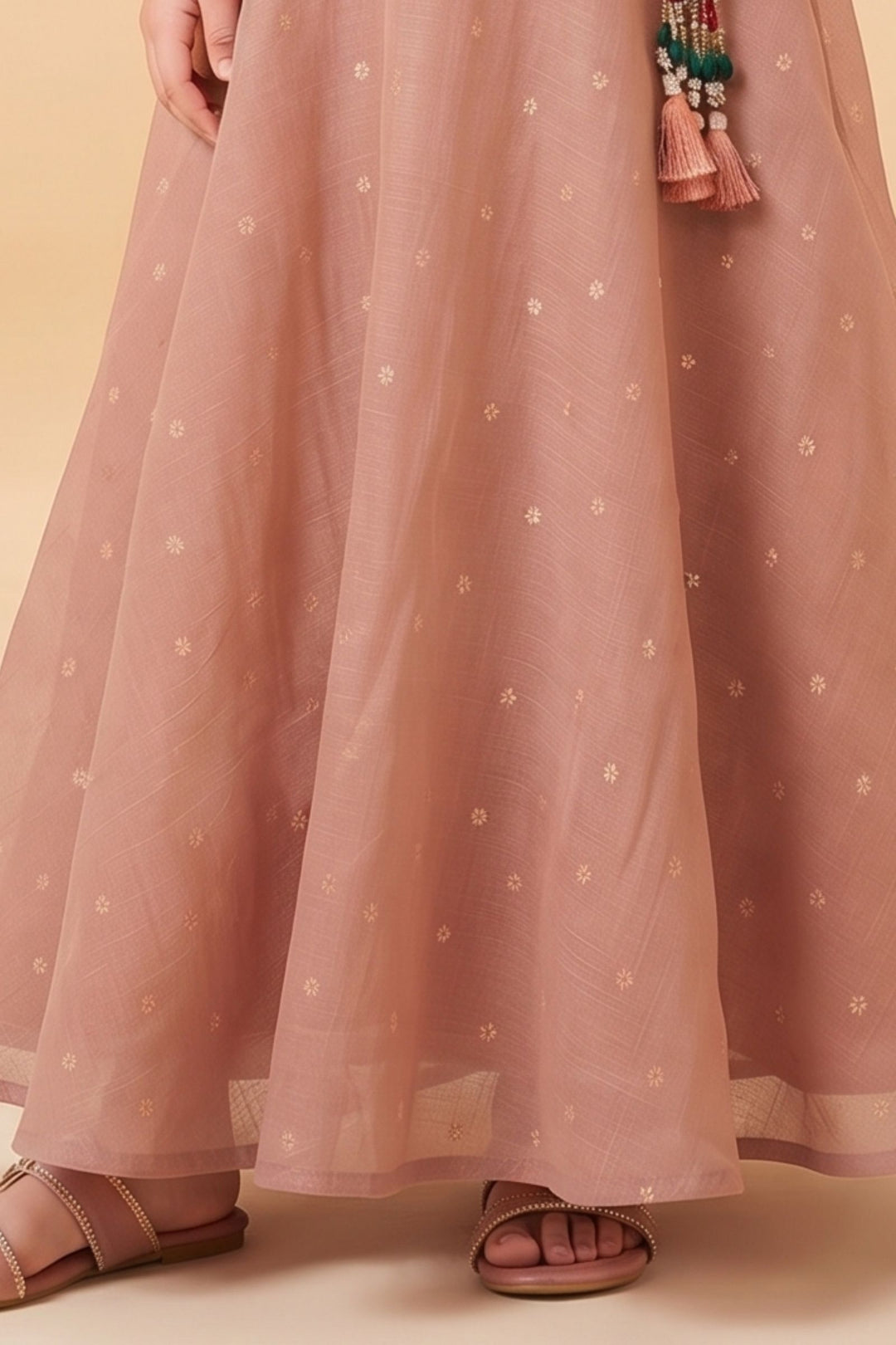 Peach Halter Neck Girls Lehenga Choli with Zari, Beads and Stone work