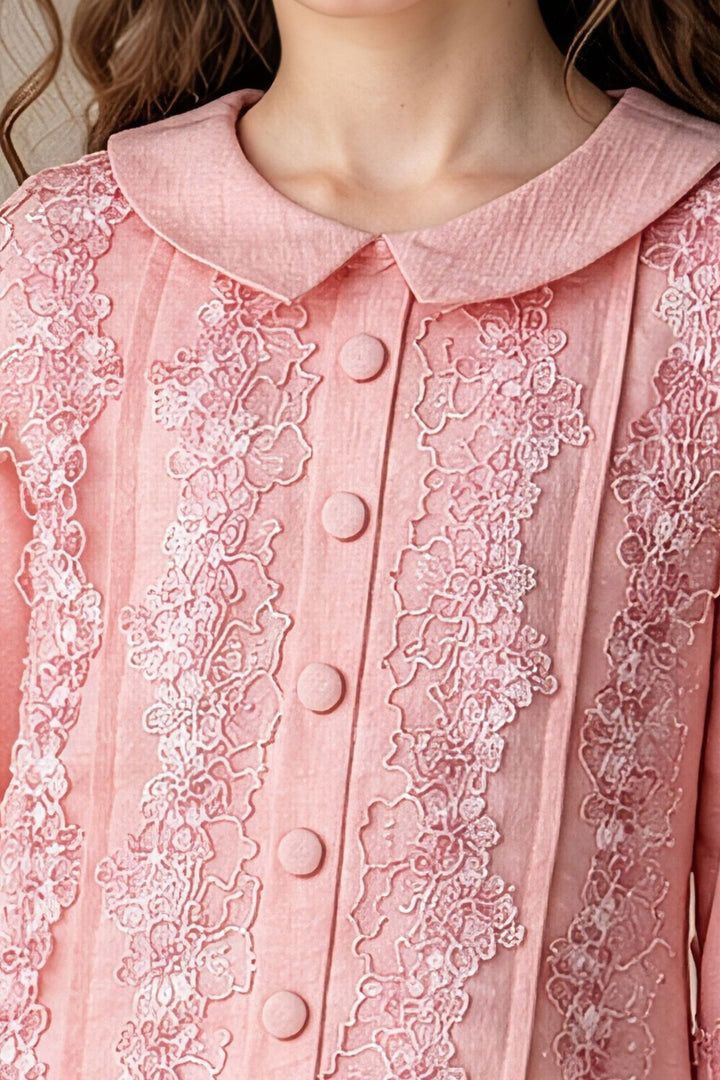 Peach Lace Embroidery work Top and Palazzo Set for Girls