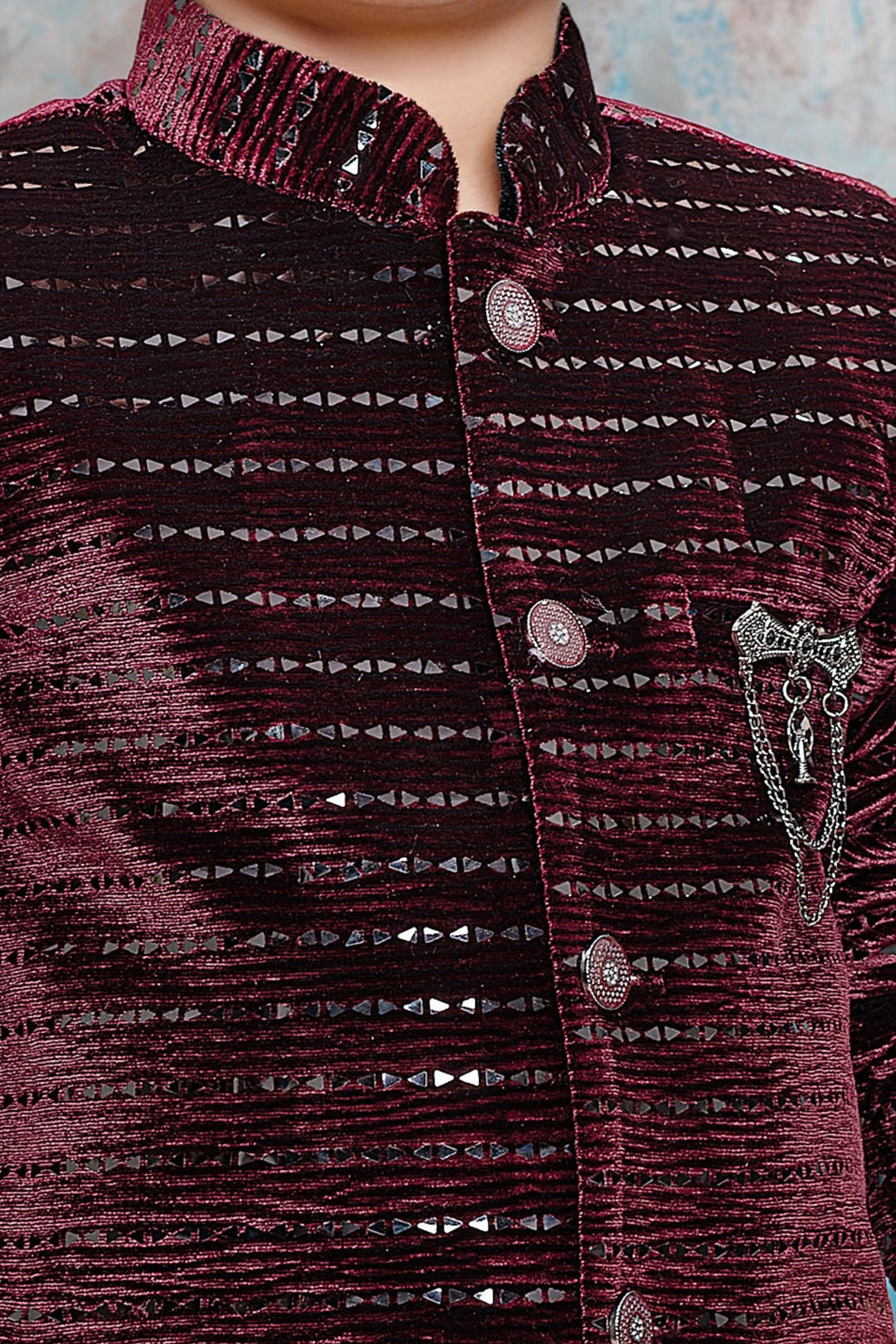 Maroon Waist Coat with White T-Shirt and Black Pant Set for Boys