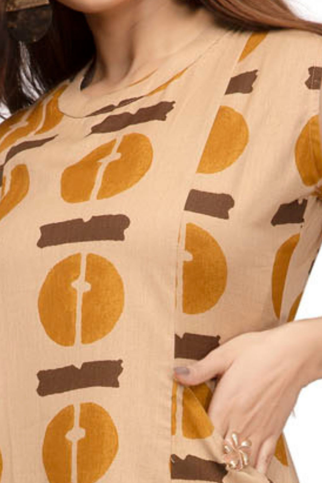 Beige Abstract Print Straight Kurta Set