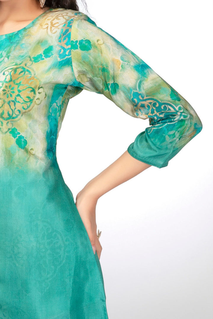 Aqua Green Digital Print Short Kurti