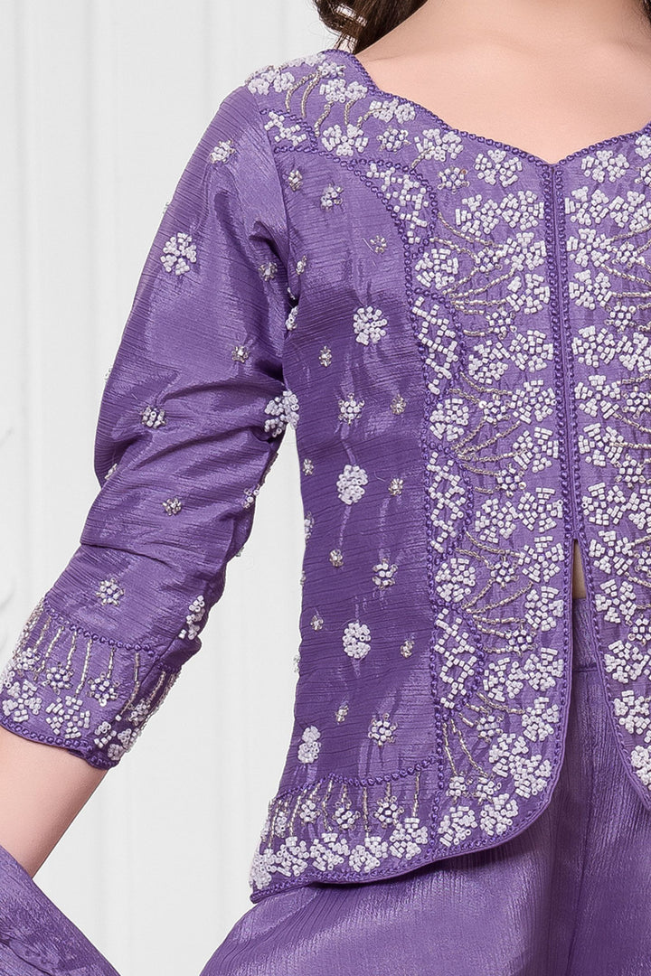 Lavender Beads work Palazzo Suit Set for Girls