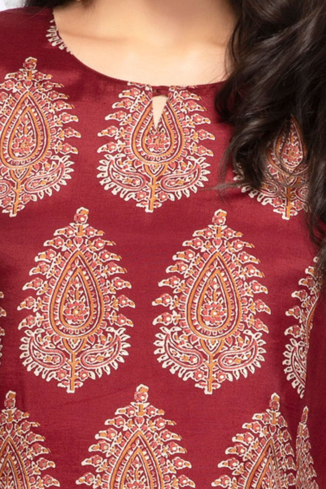 Maroon Paisley Print Short Kurti
