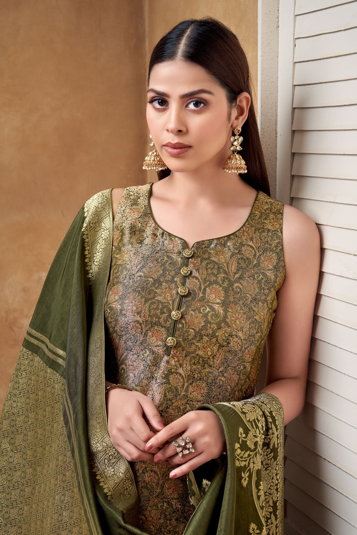Bottle Green Brocade work Straight Cut Salwar Suit