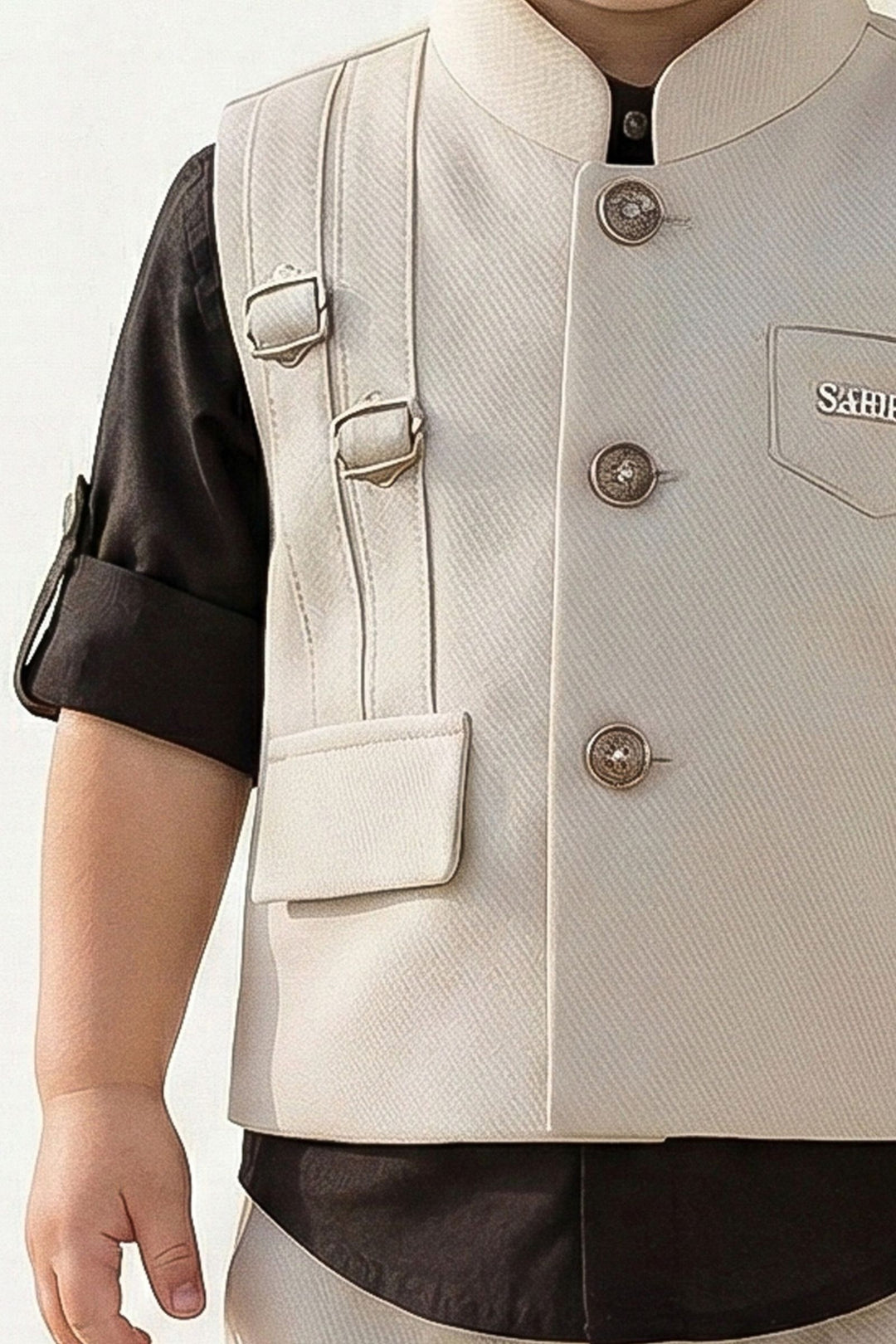 Cream with Brown Waist Coat Set for Boys
