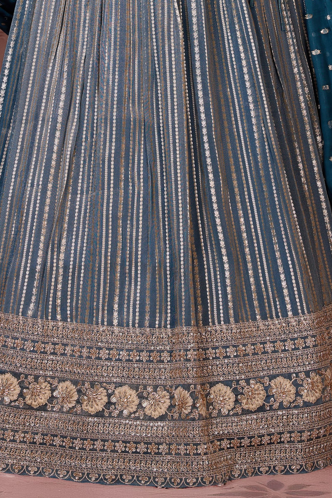 Peacock Blue Sequins, Beads, Zari and Thread work Lehenga Choli for Girls
