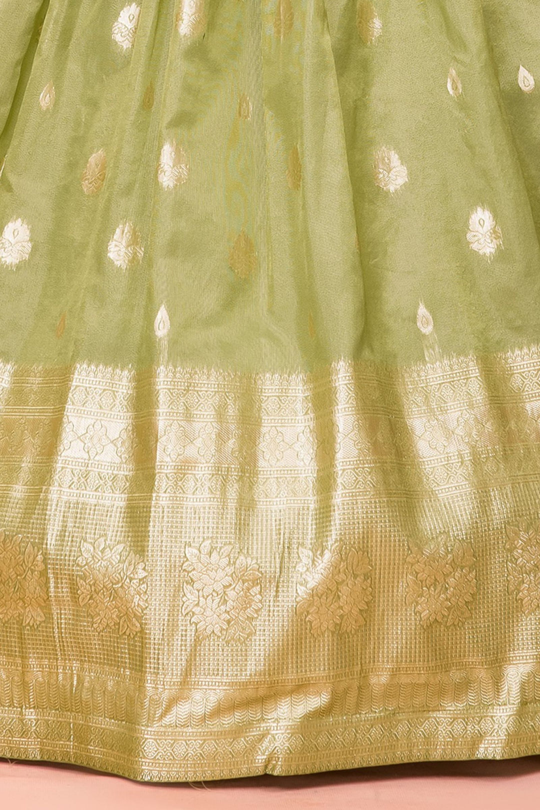 Green Zari, Zardozi, Sequins, Stone and Thread work Long Party Gown for Girls