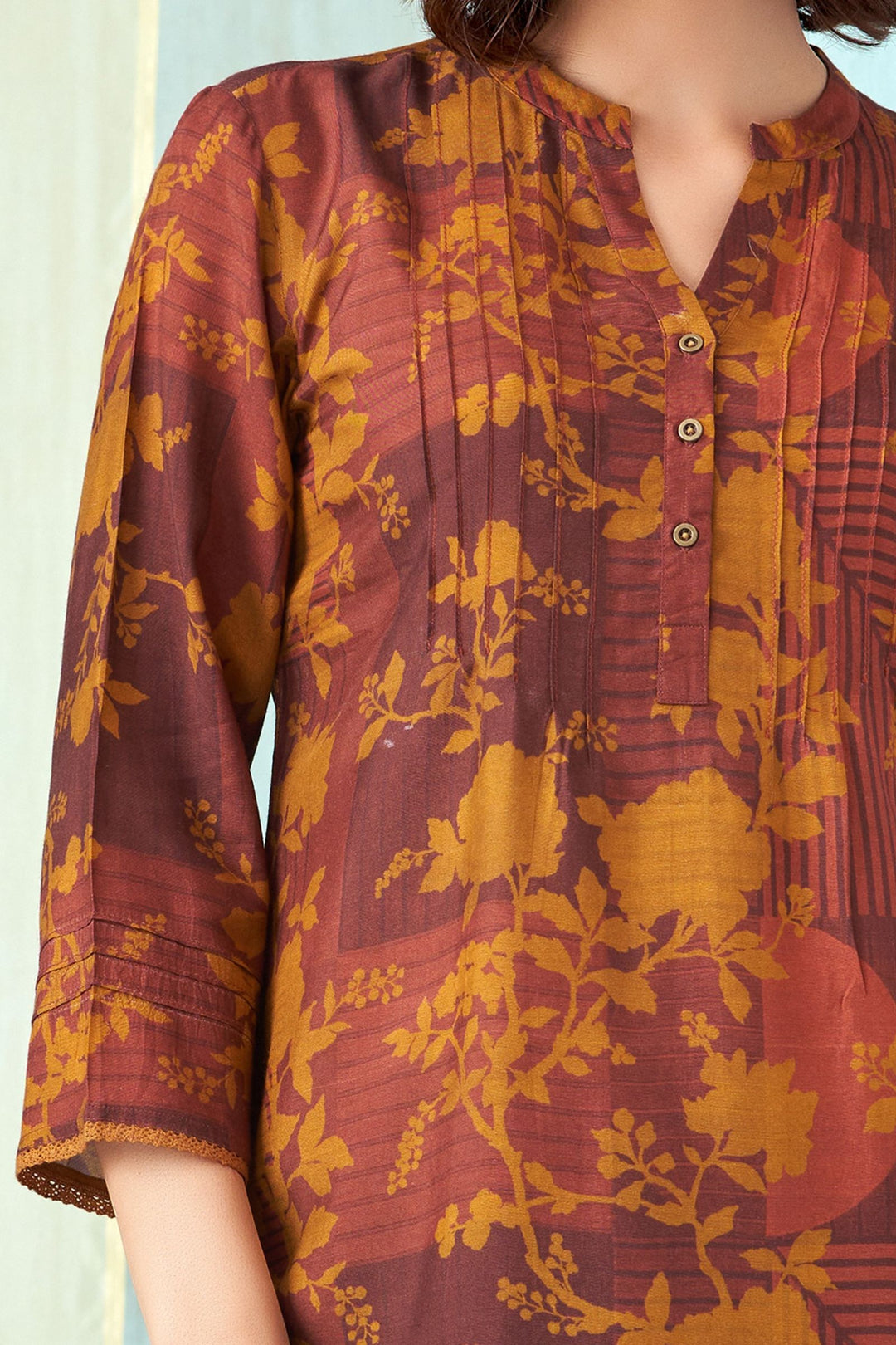 Brown Multicolor Digital Print Short Kurti