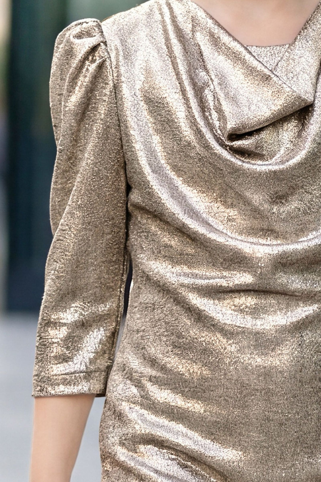 Metallic Gold Partywear Short Frock for Girls with Belt