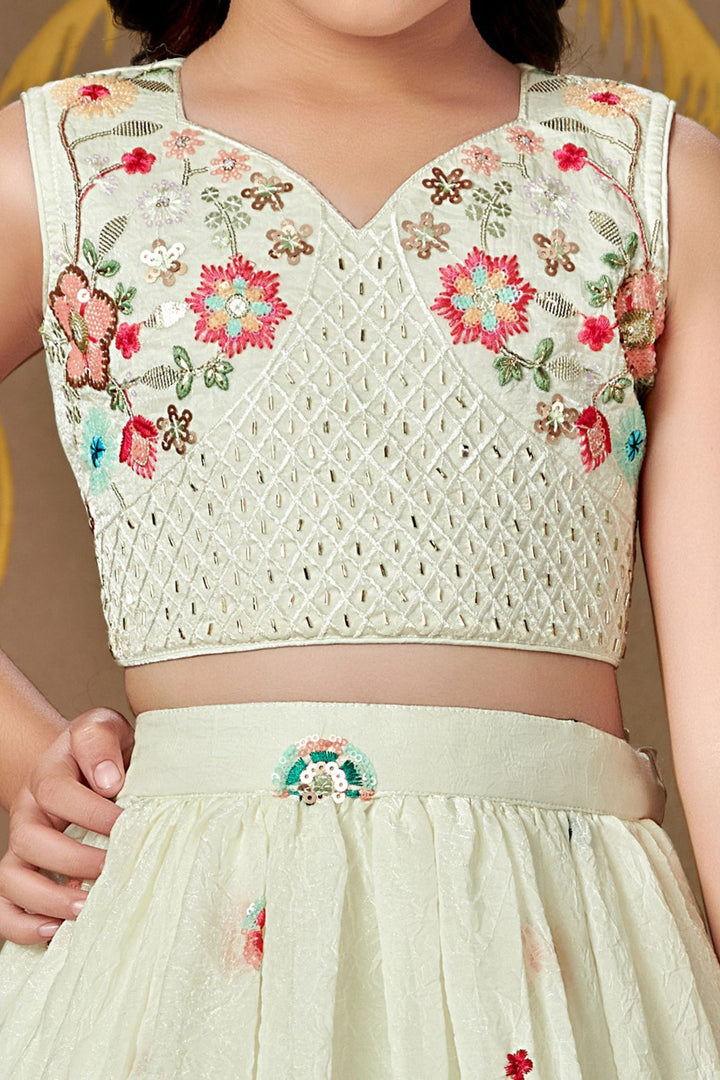 Cream Multicolor Embroidery, Sequins and Beads work Lehenga Choli for Girls