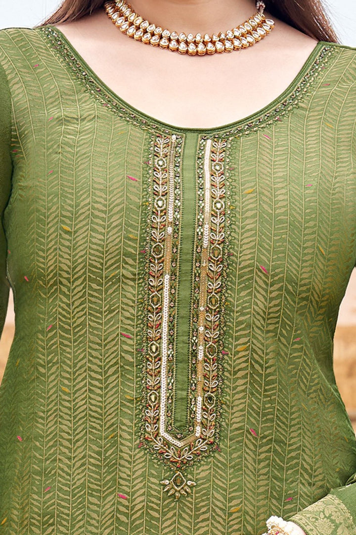 Green Mirror, Stone, Sequins, Zardozi and Brocade work Sharara Salwar Suit