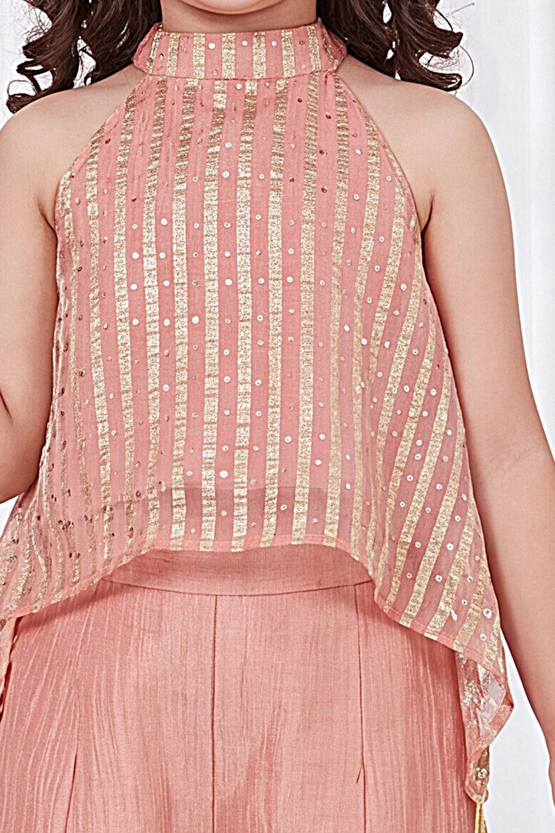 Peach Zari and Sequins work Palazzo Set for Girls