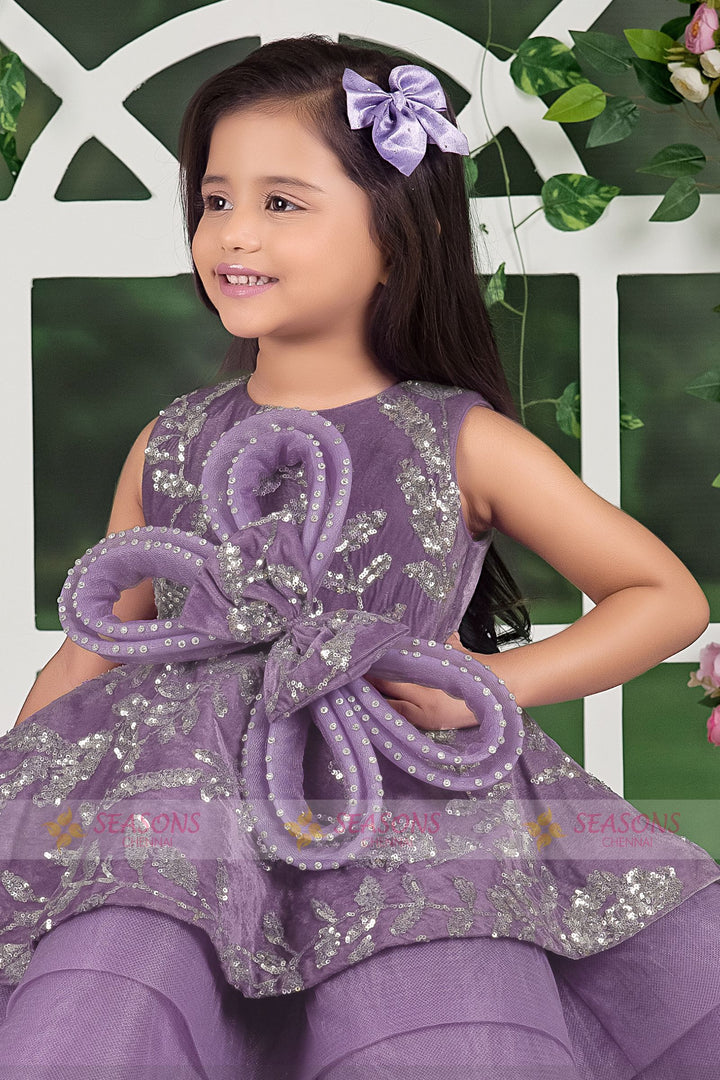 Purple Sequins work Long Party Gown for Girls