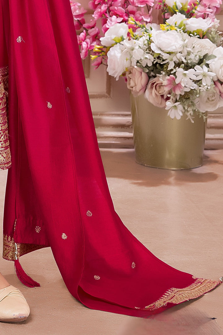 Rani Pink Sequins and Zari work Salwar Suit for Girls