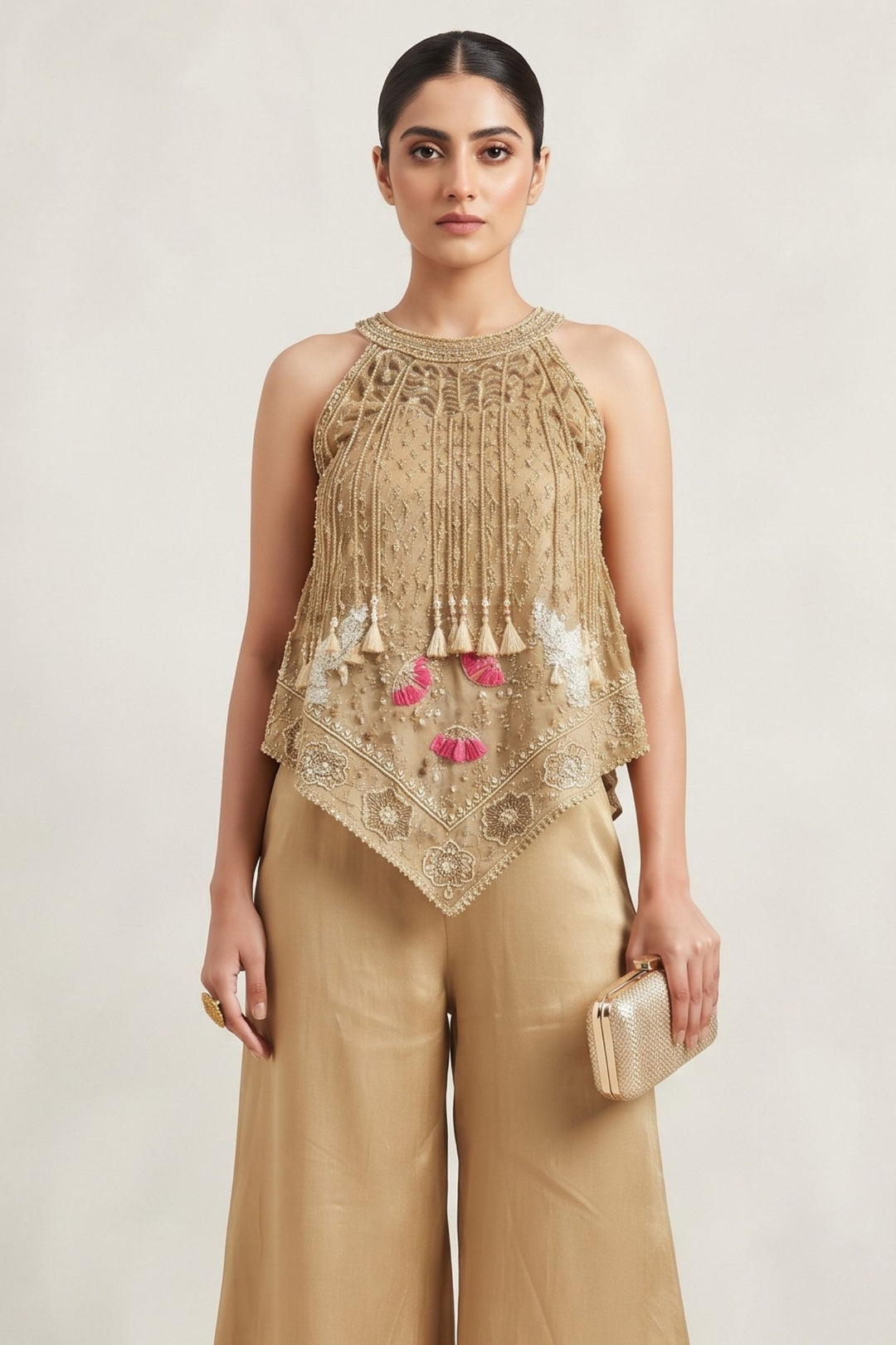 Chiku Indo-Western Styled Sequins, Beads, Zari and Embroidery work Palazzo Set