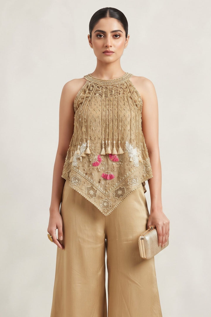 Chiku Indo-Western Styled Sequins, Beads, Zari and Embroidery work Palazzo Set