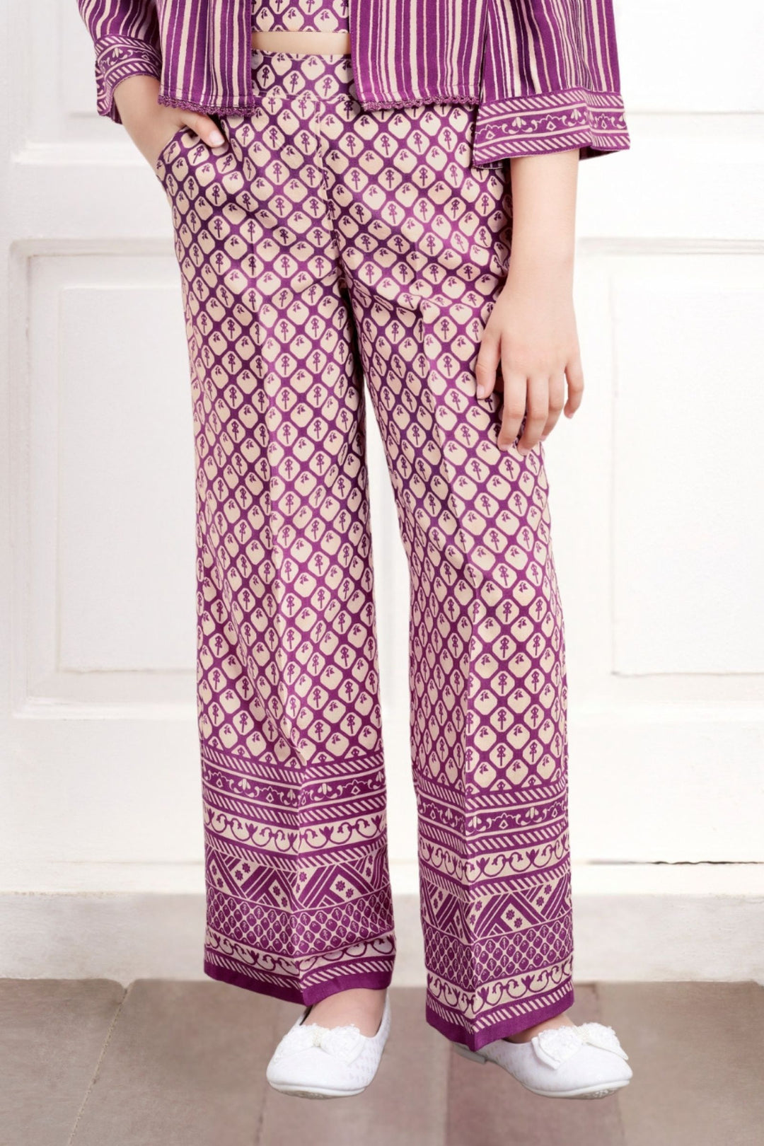 Wine Multicolor Digital Print Jacket Styled Co-ord Set for Girls