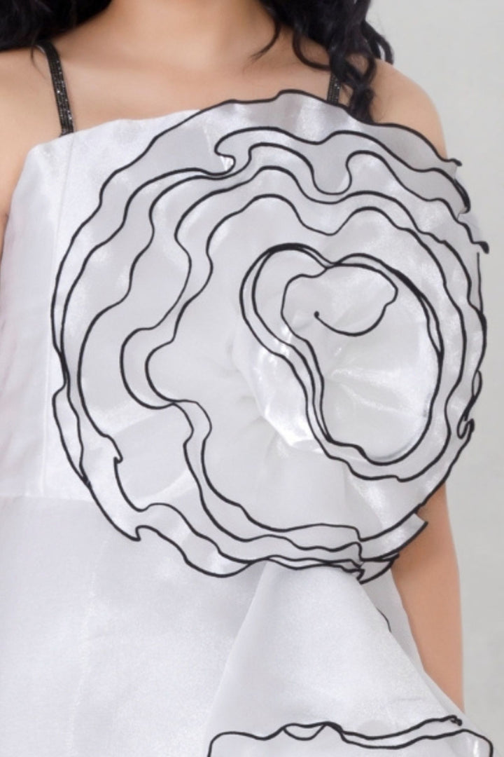 White Stone work Long Party Gown for Girls