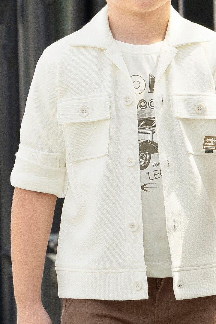 Sandal Blazer, Printed T-Shirt and Brown Pant Set for Boys