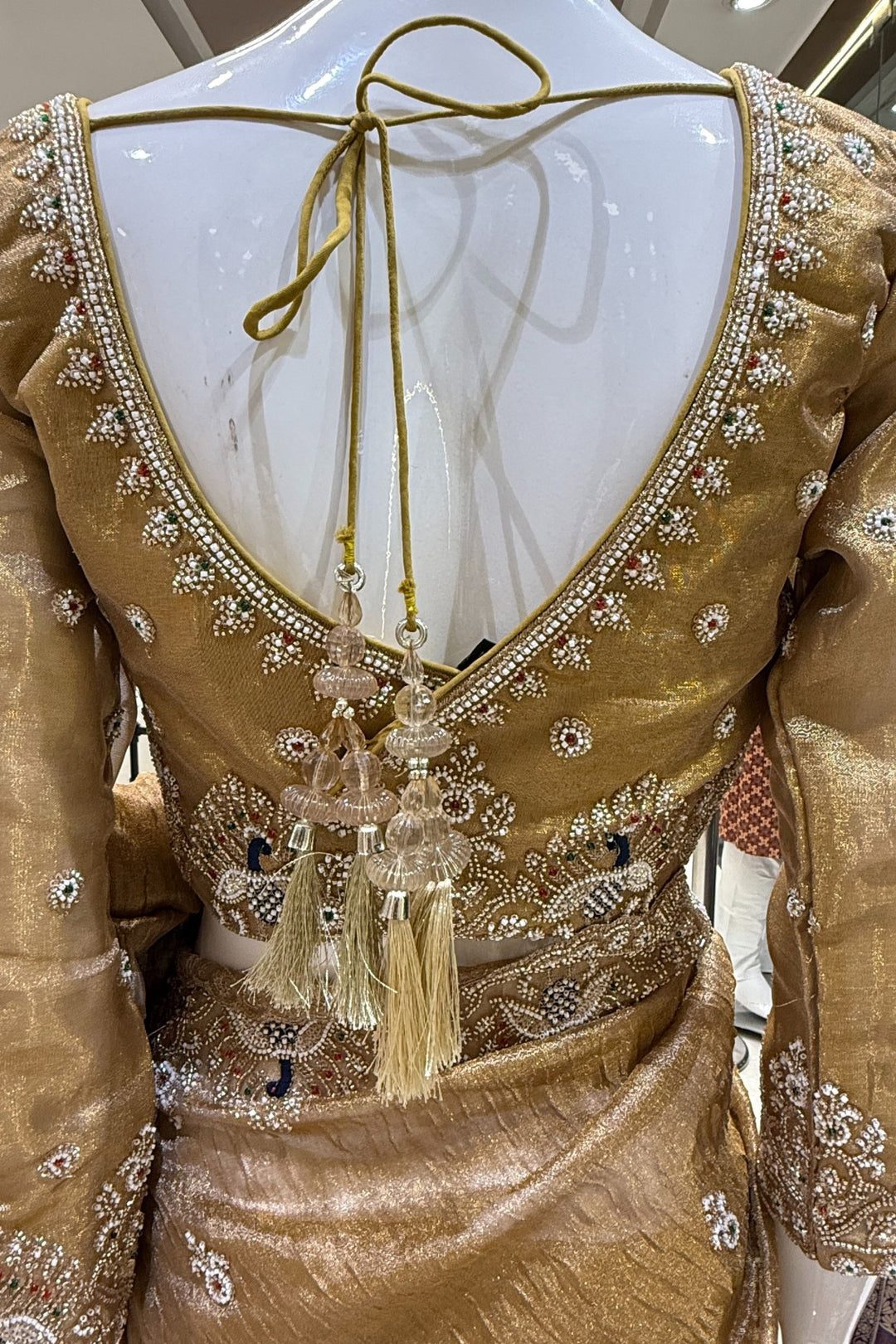 Gold Beads, Sequins, Zari and Thread work Saree