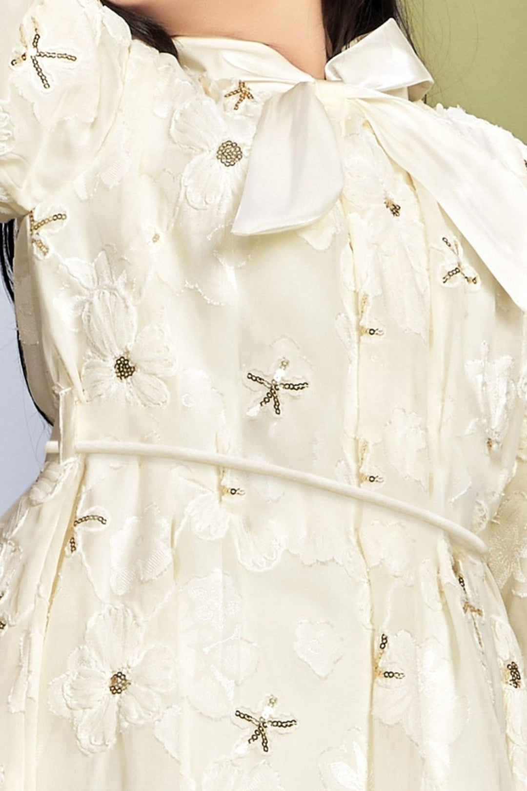 Cream Thread and Sequins work Short Frock For Girls